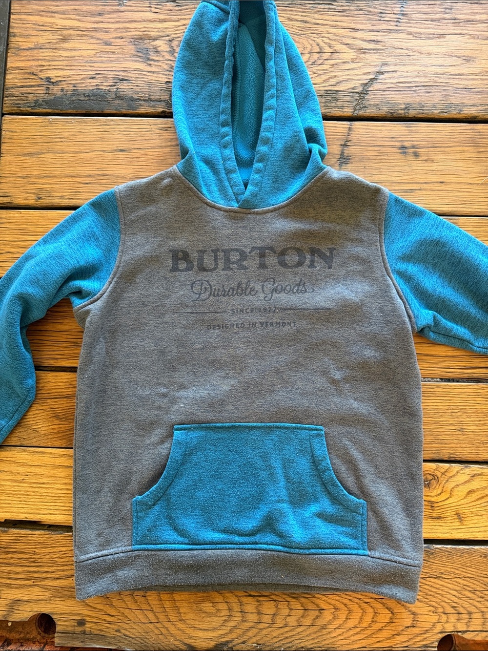 Burton Kids Gray Body with Teal Sleeves Pullover Hoodie